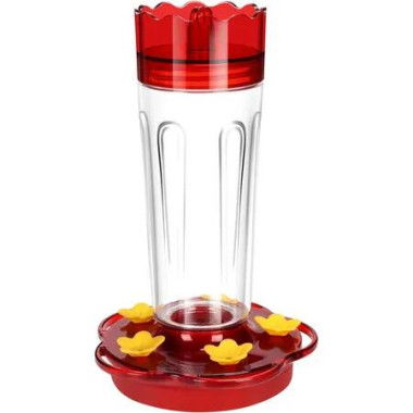 Plastic Hummingbird Feeders for Outdoors Hanging Ant and Bee Proof,Red Hummingbird Feeder with 5 Feeding Ports and Perches,Built-in Ant Moat