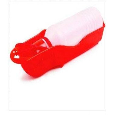 Plastic Portable Pet Dog Cat Water Feeding Feeder Bottle Drink Bowl-Red