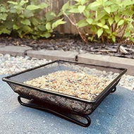 Detailed information about the product Platform Ground Bird Feeder Tray for Outdoors, Durable Metal Mesh Design and Includes Bird Seed Scoop