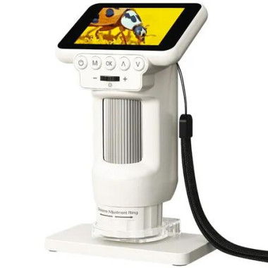 Pocket Mini Digital Microscope with 2.8 Screen,Anti-Shake Portable 120X Handheld USB Magnifier with 8 LED Lights,1080P Video,Prepared Slides,PC View-White