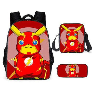 Pokemon Schoolbag Cartoon Cute Pikachu Primary School Student Backpack+Shoulder Bag+Pencil Case