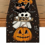 Detailed information about the product Polka Dot Ghost Pumpkin Cat Boo Halloween Table Runner, Bat Seasonal Fall Kitchen Dining Table Decoration for Home Party Decor-33*183CM