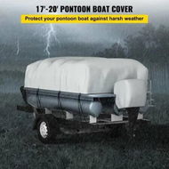 Detailed information about the product Pontoon Boat Cover, Fit for 17'-20' Boat, Heavy Duty 600D Marine Grade Oxford Fabric, UV Resistant Waterproof Trailerable Boat Cover with 2 Support Poles and 7 Wind-Proof Straps, Gray