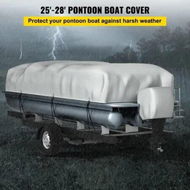 Detailed information about the product Pontoon Boat Cover, Fit for 25'-28' Boat, Heavy Duty 600D Marine Grade Oxford Fabric, UV Resistant Waterproof Trailerable Boat Cover with 2 Support Poles and 7 Wind-Proof Straps, Gray