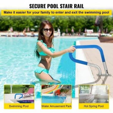 Pool Rail 30x22 Pool Railing 304 Stainless Steel 250LBS Load Capacity Silver Rustproof Pool Handrail Humanized Swimming Pool Handrail with Blue Grip Cover & M8 Drill Bit & Self-Taping Screws