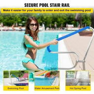 Detailed information about the product Pool Rail 48x36 Pool Railing 304 Stainless Steel 250LBS Load Capacity Silver Rustproof Pool Handrail Humanized Swimming Pool Handrail with Blue Grip Cover & M8 Drill Bit & Self-Taping Screws