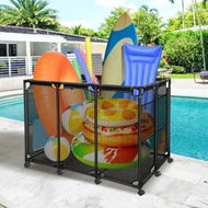 Detailed information about the product Pool Storage Bin Cart Poolside Toys Box Floats Noodles Container Organizer Outdoor Portable Rolling Wheels Mesh Basket Swimming Equipment Balls Holder