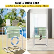 Detailed information about the product Pool Towel Rack 5 Bar Milky Freestanding Outdoor PVC Curved Poolside Storage Organizer Include 8 Towel Clips Mesh Bag Hook Also Stores Floats and Paddles