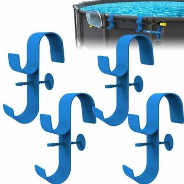 Poolside Pool Leaf Skimmer Net Holder,Above Ground Pool Pole Hanger,Above Ground Pool Accessories,Adjustable Telescopic Pool Pole Hooks,4 Pack