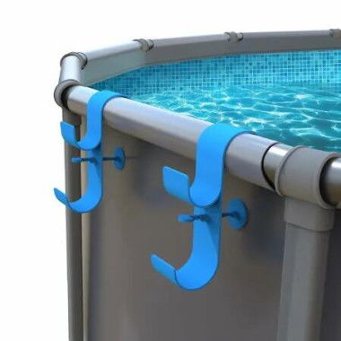 Poolside Pool Leaf Skimmer Net Holder,Above Ground Pool Pole Hanger,Above Ground Pool Accessories,Adjustable Telescopic Pool Pole Hooks,Pool Brush Hanger