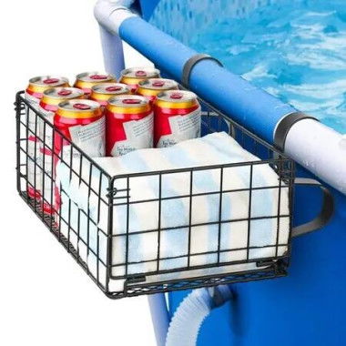 Poolside Storage Basket Metal Pool Toy Basket Foldable Above Ground Pool Storage Basket For Pool Toys,Towels,Beverages,Poolside Cup Holder