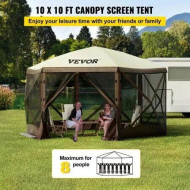 Pop-up Camping Gazebo Camping Canopy Shelter 6 Sided 10' x 10' Sun Shade