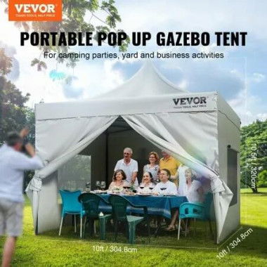 Pop Up Canopy Tent Outdoor Gazebo Tent 10x10FT with Sidewalls & Bag White