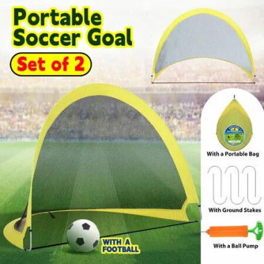 Pop Up Soccer Goals Football Net Set Portable Kids Backyard Game Training Practice Outdoor Sports Youth 120x86cm with 12cm Soccer Ball Pump