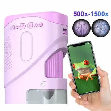 Portable 1080P Handheld Microscope 1000X With Photo And Video Functions Educational Mini Pocket Outdoor Toy For Kids Color Pink