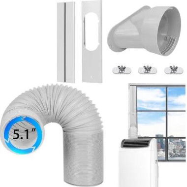 Portable AC Window Vent Kit 1.5m 5.1inch Exhaust Hose 130mm flat nozzle 1.3m of sealing board Length Exhaust Hose for Sliding Horizontal Vertical Windows