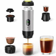 Detailed information about the product Portable Battery Espresso Coffee Maker for Travel,20 Bar Mini Car Espresso Machines,3-in-1 Self-Heating Electric Espresso Maker,Silver