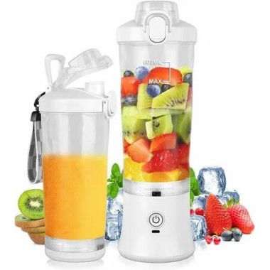 Portable Blender 600ml USB Rechargeable 4000mAh Large Battery with 6 Blades for Sports Smoothies Shakes Juice Baby Food (White)