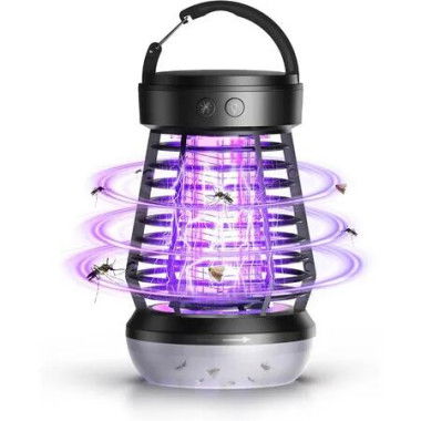 Portable Bug Zapper 3 in 1 Outdoor Rechargeable Mosquito Killer, Compact Bug Zapper with Light, Small Fly Insects Lamp Trap for Garden Yard (Black)