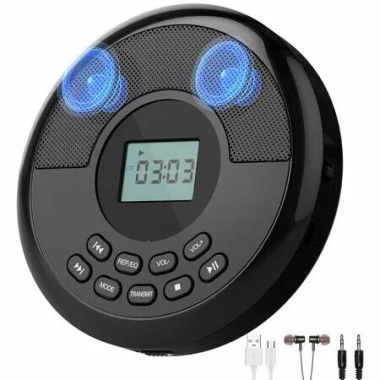 Portable CD Player Bluetooth,Rechargeable CD Player with Speakers and Headphones,Small CD Player for Car Plug in with Anti-Skip Protection