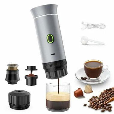 Portable Electric Espresso Mini Machine, Coffee Maker with Ground Coffee and NS Capsule for Machine,Perfect for Hiking,Camping,Office(Silver)