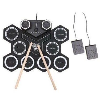 Portable Electronic Digital Drum Kit Practice 9 Pads Roll Up USB Electric Percussion Built-in Speakers Pedals Drumsticks