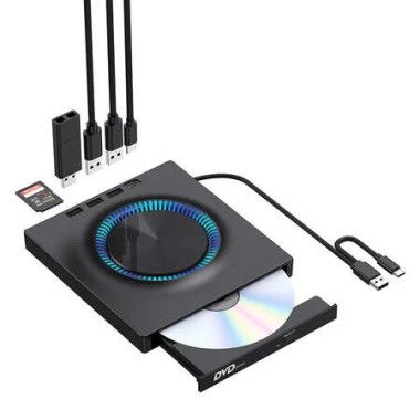 Portable External Blu-ray BD DVD CD Burner Optical Drive USB 3.0 & USB-C Hub SD Card Reader ROM RW Disk Drive Writer for Laptop Mac Windows Linux PC
