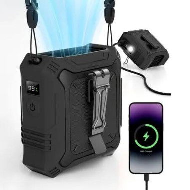 Portable Fan with 5-Speed Settings,Dual-Sided Clip on Wearable Belt Waist Fan,2 Settings including Flashlight,Travel Essential for Outdoor Camping