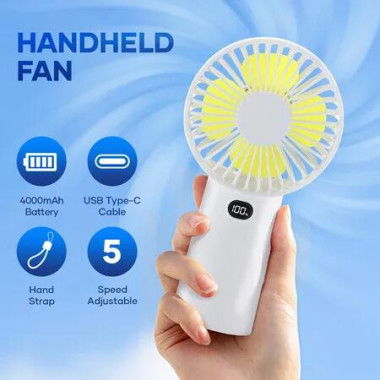 Portable Handheld Fan 5 Speeds Mini Air Cooler USB Rechargeable Small Electric Desk Summer Cooling Quiet Personal Travel Camping Essentials 4000mAh