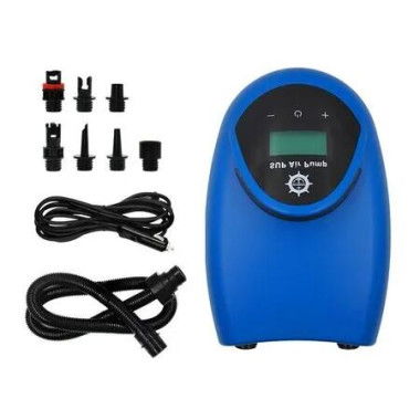 Portable High-Pressure Electric Air Pump: 20PSI Compressor for Inflating and Deflating Inflatables (Stand-up Paddleboards, Surfboards) with 7 Nozzles (Blue)