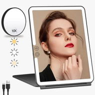 Detailed information about the product Portable Large Travel Makeup Mirror with Light, Rechargeable Makeup Mirrors with 3 Color Lights, Dimmable Folding with Small 10x Mirror (Black)