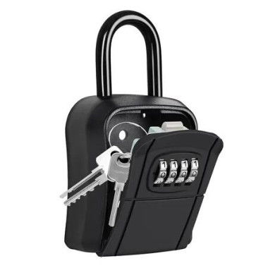 Portable Lockbox for Keys, 4 Digit Combination Key Safe Storage, Waterproof Key Lock Box Wall Mounted for Outdoor Home (Black)