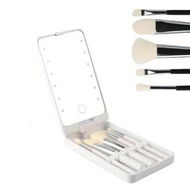 Detailed information about the product Portable Makeup Mirror with LED Lights, Rechargeable LED Makeup Mirror with Brush Set, for Women, Birthday Gift for Teens, White