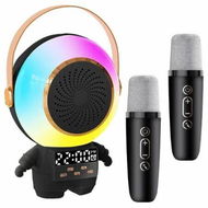 Detailed information about the product Portable Mini Kids Karaoke Machine Bluetooth Speaker with LED Clock and 2 Wireless Microphones(Black)