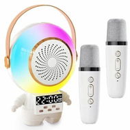 Detailed information about the product Portable Mini Kids Karaoke Machine Bluetooth Speaker with LED Clock and 2 Wireless Microphones(White)