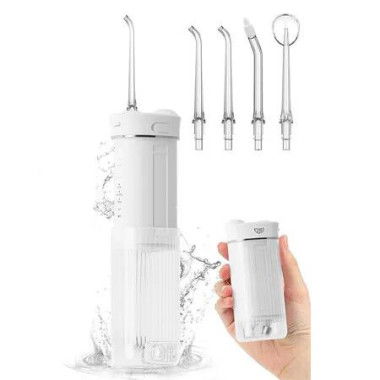Portable Mini Water Dental Flosser for Teeth Cleaning Travel Oral Irrigator with Telescopic Water Tank, 4 Modes IPX7 Waterproof Design, White
