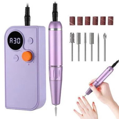 Portable Nail Drill Kit Rechargeable Nail Machine Electric Cordless Efile Nail Drill Set with 6 Nail Bits, Manicure Pedicure Tool,Purple