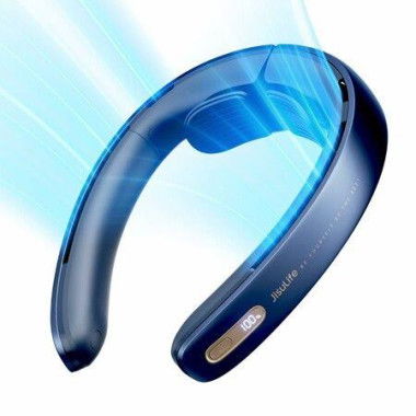 Portable Neck Bladeless Fan LED Display Stepless Knob 28 Degree Angle Adjustment Rechargeable Personal Fan-Blue