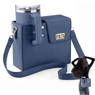 Portable Outdoor Water Cup Storage Crossbody Bag with Water Bottle Holder,Water Bottle Crossbody Bag,Purse For Women Color Blue