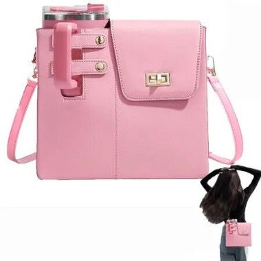Portable Outdoor Water Cup Storage Crossbody Bag with Water Bottle Holder,Water Bottle Crossbody Bag,Purse For Women Color Pink