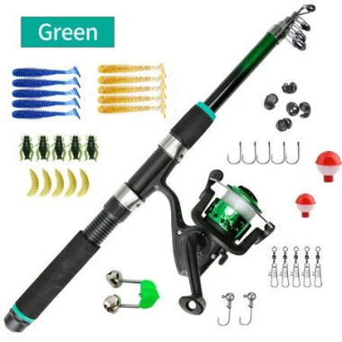 Portable Telescopic Fishing Rod and Reel Combo Kit for Boys,Girls with Fishing Reel,Fishing Tackles (Green)