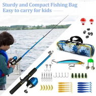 Detailed information about the product Portable Telescopic Fishing Rod and Reel Combo Kit with Fishing Reel Tackle Box for Boys, Girls, Youth (Blue)