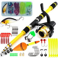 Detailed information about the product Portable Telescopic Fishing Rod and Reel Combo Kit with Fishing Reel Tackle Box for Boys, Girls, Youth (Yellow)