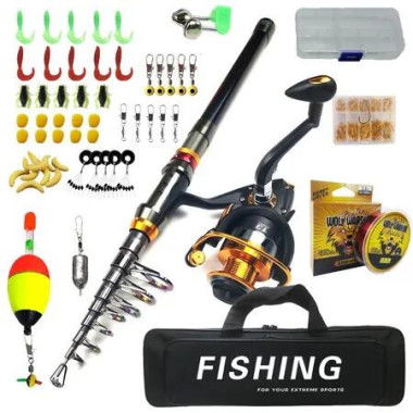 Portable Telescopic Fishing Rod and Reel Combo Kit with Fishing Reel Tackle Box for Boys, Girls