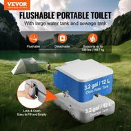 Detailed information about the product Portable Toilet for Camping Porta Potty with 3.2 Gal Waste Tank & 3.2 Gal Flush Tank Push-Button Pressurized Flush Commode Leak-proof and Odourless