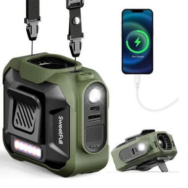 Portable Waist fan, 10000mAh Personal Fan Rechargeable with Belt, 15500RPM Clip on Fan with LED SOS and Flashlight for Jobsite Outdoor Travel, Green