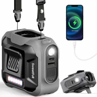 Portable Waist fan, 10000mAh Personal Fan Rechargeable with Belt, 15500RPM Clip on Fan with LED SOS and Flashlight for Jobsite Outdoor Travel, Grey