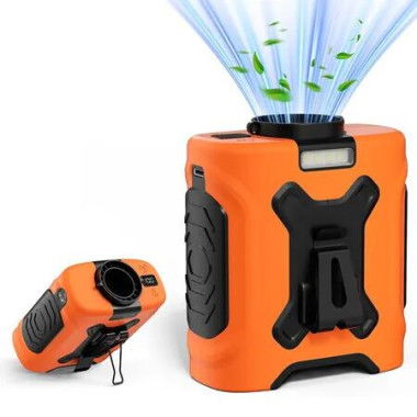 Portable Waist Fan 10000mAh Rechargeable Waist Clip Fan 18000RPM With Max 12H Working Time 5-speed adjustment with LED flashlight (Orange)