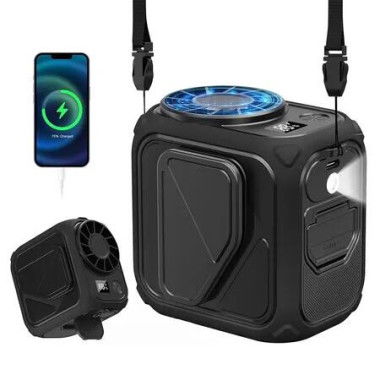 Portable Waist Fan Rechargeable,10000mAh Mini Neck Fan With AI Chip,Personal Clip Belt Fan for Outdoor, Traveling, Jobsite, Black