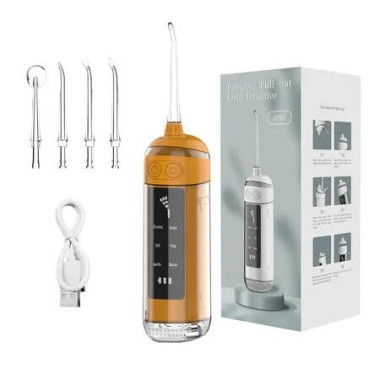 Portable Water Flosser, Recargable and Portable Oral Irrigator, 6 Dental Care Modes, 4 Nozzles, Great Plaque Remover for Teeth (Orange)